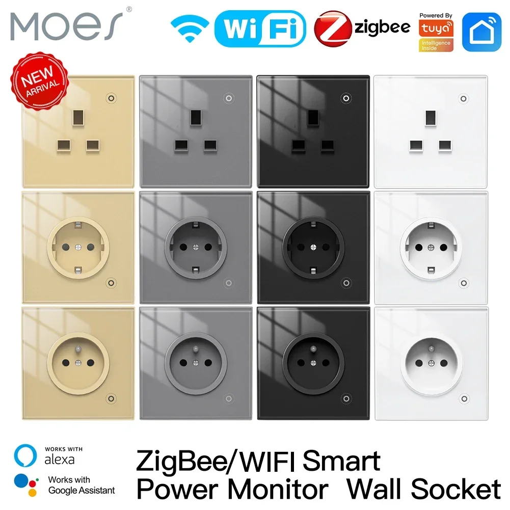 Home Cinema Alexa - Moes ZigBee ซ็อกเก็ตผนัง WIFI สมาร์ทแผงกระจก Outlet