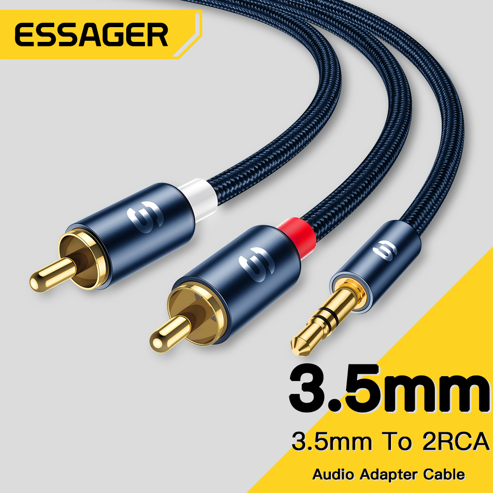 Home Cinema Ampli - Essager สายสัญญาณเสียง3.5มม.ถึง2 RCA ตัวผู้หญิง Splitter Aux