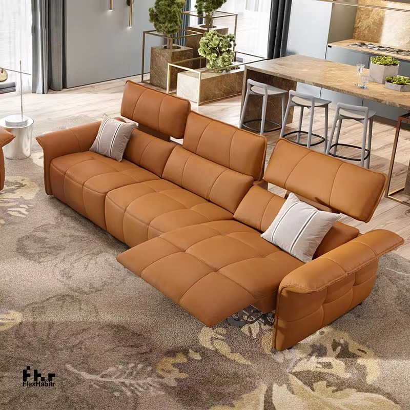 Home.Cinema Orange - โซฟาหนังแท้ปรับเอนนอนอัตโนมัติไฟฟ้า สำหรับโฮมซีเนม ชุดโซฟาปรับเอนนอน ขายดี คุณภาพสูง สีส้ม