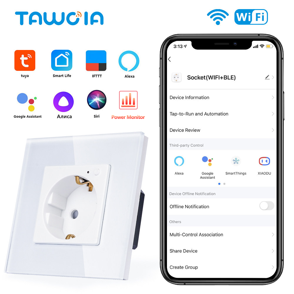 Home Cinema Alexa - TAWOIA Wifi Wall Socket EU กรอบกระจกมาตรฐาน